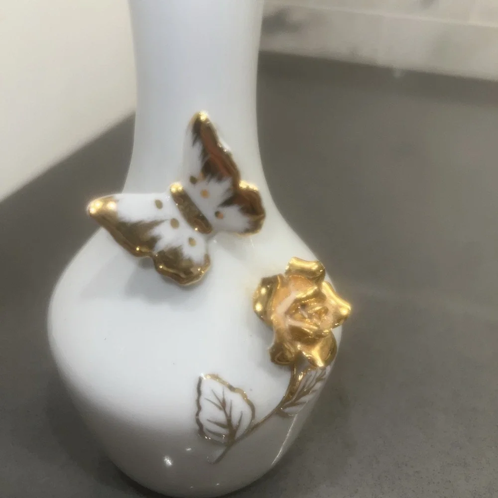 White Porcelain & Gold Vase by I. W. Rice 